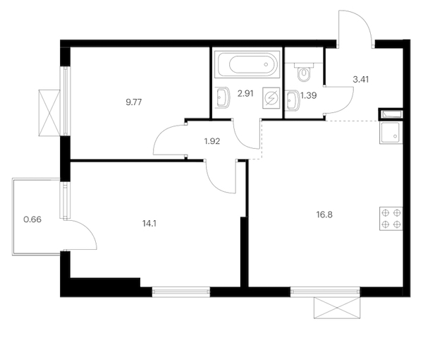 2-комнатная квартира 50.96 м², 5/15 эт., ЖК «Заречный парк»